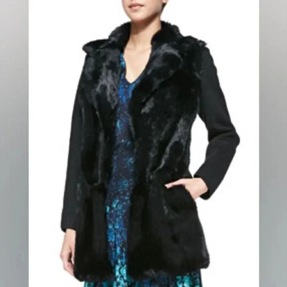 Nanette Lepore Luscious Rabbit Fur Knit Coat - Picture 1 of 16
